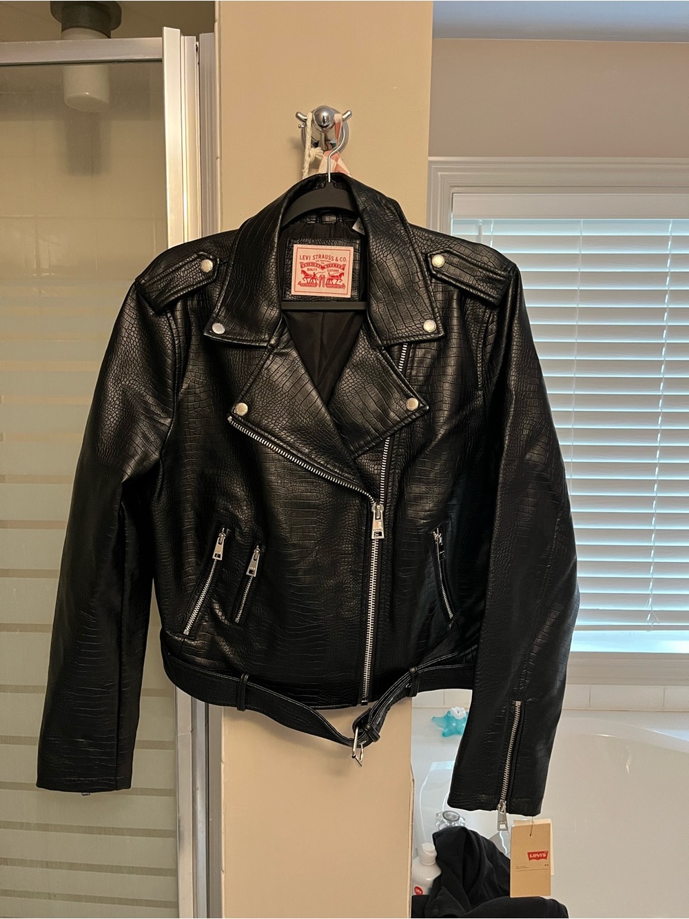 Levi's Black Textured Faux Leather Biker Jacket